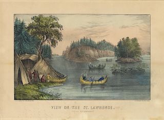 View on the St. Lawrence. Indian Encampment - Small Folio Currier & Ives