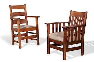 Two Arts and Crafts oak armchairs