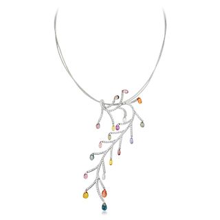 Zydo Multi-Colored Sapphire Briolette and Diamond Necklace