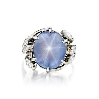 A 7.10-Carat Star Sapphire and Diamond Ring