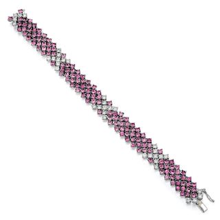 A Pink Sapphire and Diamond Bracelet