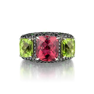 A Multi-Colored Gemstone and Diamond Ring