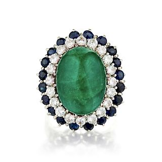 An Emerald Sapphire and Diamond Ring