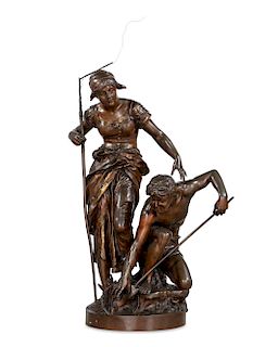 French bronze group fisherman and woman, Coutan