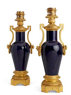Pair of Louis XVI style oil lamps, Gagneau  