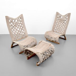 Pair of Marzio Cecchi Lounge Chairs & Ottoman