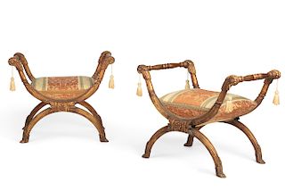 A pair of Neoclassical style giltwood tabourets