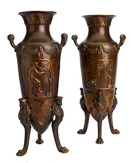 Pair French bronze urns, Levillain, Barbedienne 