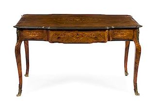 * A Louis XV Style Kingwood and Marquetry Bureau Plat Height 29 x width 51 x depth 31 inches.