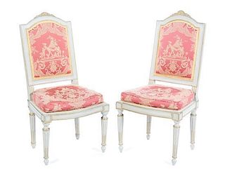* A Pair of Louis XVI Painted Side Chairs Height 39 inches.