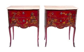 * A Pair of Louis XV Style Lacquered Diminutive Commodes Height 29 x width 22 1/2 x depth 13 inches.