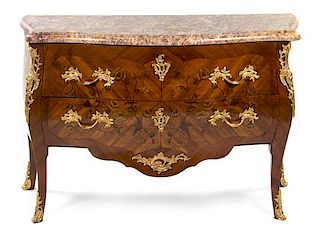 * A Louis XV Gilt Bronze Mounted Marquetry Bombe Commode 18TH CENTURY, STAMPED TOPINO JME Height 35 x width 52 x depth 22 inches