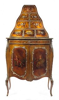 A Louis XV Style Gilt Bronze Mounted Vernis Martin Cabinet Height 69 x width 36 x depth 17 1/2 inches.