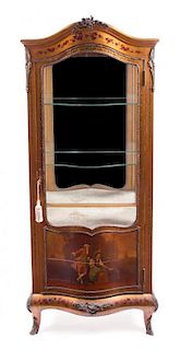 A Louis XV Style Gilt Metal Mounted Vernis Martin Vitrine Height 69 x width 28 x depth 16 1/2 inches.