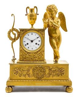 A French Gilt Bronze Figural Mantel Clock Height 15 1/4 inches.