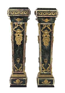 A Pair of Louis XVI Style Gilt Bronze Mounted Marble Pedestals Height 54 1/2 inches.