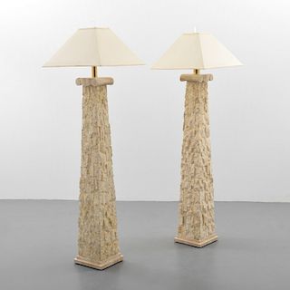 Pair of Stone Floor Lamps, Manner of Karl Springer