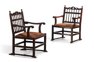 Two George III fruitwood  drunkards  armchairs