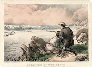 Shooting on the Beach - Small Folio Currier & Ives Lithograph
