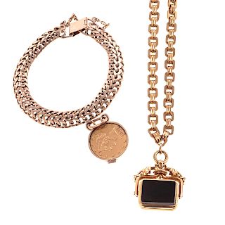 A Vintage Necklace with Locket & Bracelet in Gold