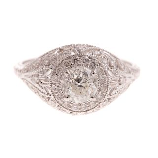 A Ladies Old European Diamond Filigree Ring in 14K