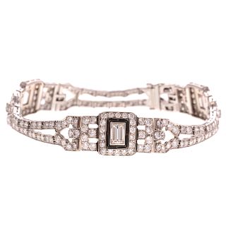 An Art Deco Diamond & Enamel Bracelet in Platinum