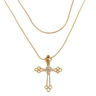 A Pair of 14K Snake Chains and Diamond Cross