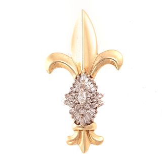 A Ladies Fleur-de-lis Brooch with Diamonds in 14K