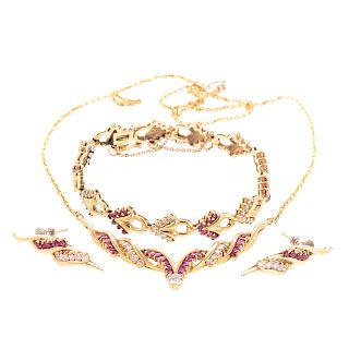 A Ruby & Diamond Necklace, Bracelet and Earrings