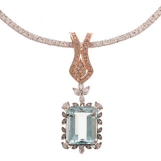 A Rare 36ct Aquamarine & Diamond Pendant in Gold