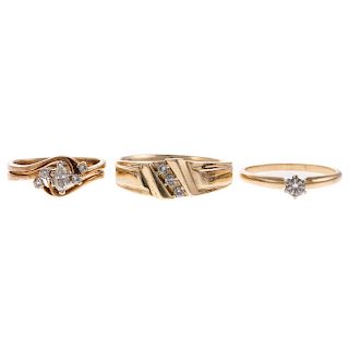 A Trio of Ladies Diamond Rings in Gold