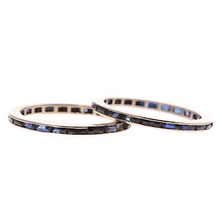 Two Ladies Sapphire Eternity Bands in Platinum
