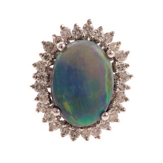 A Ladies Black Opal & Diamond Ring in 14K
