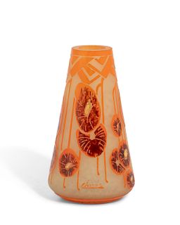 A Schneider Art Deco cameo glass vase: Nasturtium