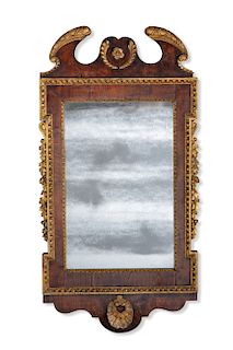 George I parcel gilt walnut mirror, 18th century
