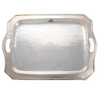Chinese Hand Hammered Silver Rectangular Tray