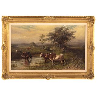 Johan G. L. Riecke. Cattle Watering in a Landscape