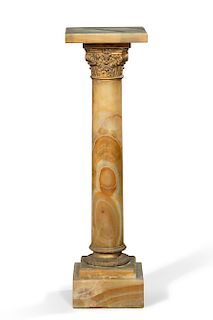 Neoclassical style metal & onyx columnar pedestal