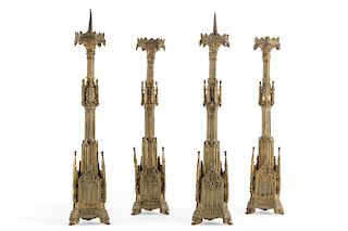 Four Gothic style gilt bronze prickets, Picard