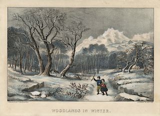 Woodlands in Winter - Small Folio Currier & Ives Lithograph