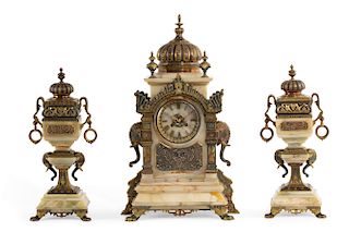 A French Indo-Persian style clock garniture