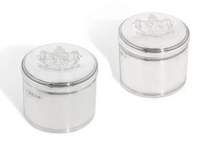 A pair of George III sterling silver canisters