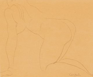 Eli Karpel, pencil, kneeling nude