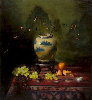 Richard Pionk, oil,  cherry blossoms still life