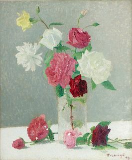 Achille Lauge, oil, still life with roses