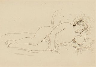 Pierre-Auguste Renoir, etching, Femme nue couche 
