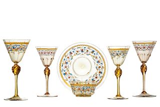 An assembled suite of Venetian glassware