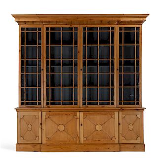 A George III style pine breakfront bookcase