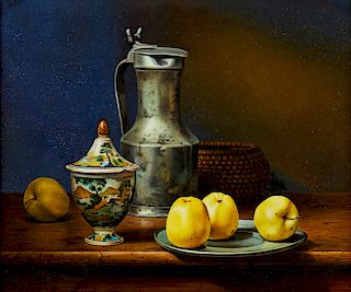Jean-Claude Chauray, oil, Still life with apples