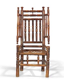 A Charles I ash and elm turners wing armchair